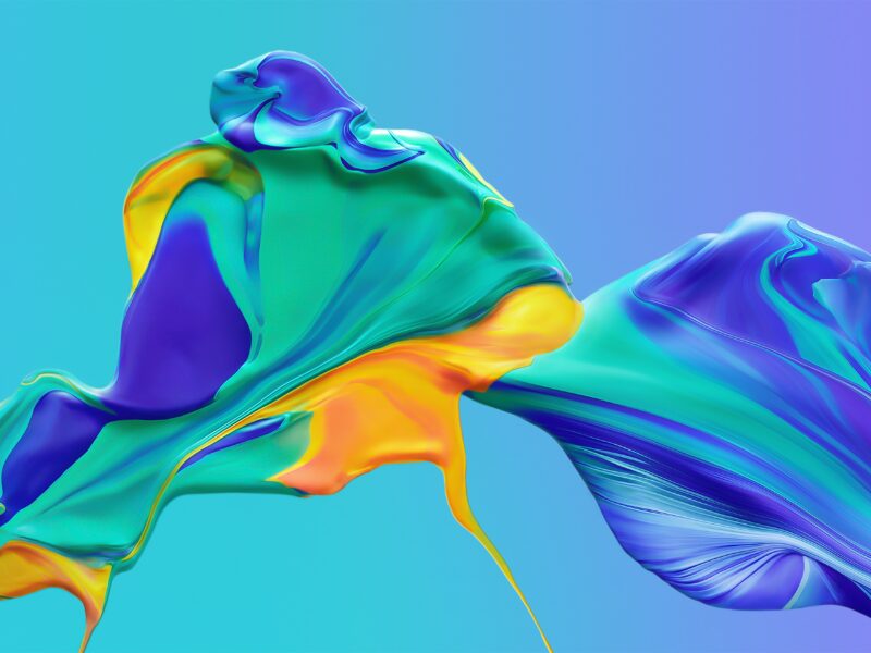 Краски смешиваются на голубом фоне