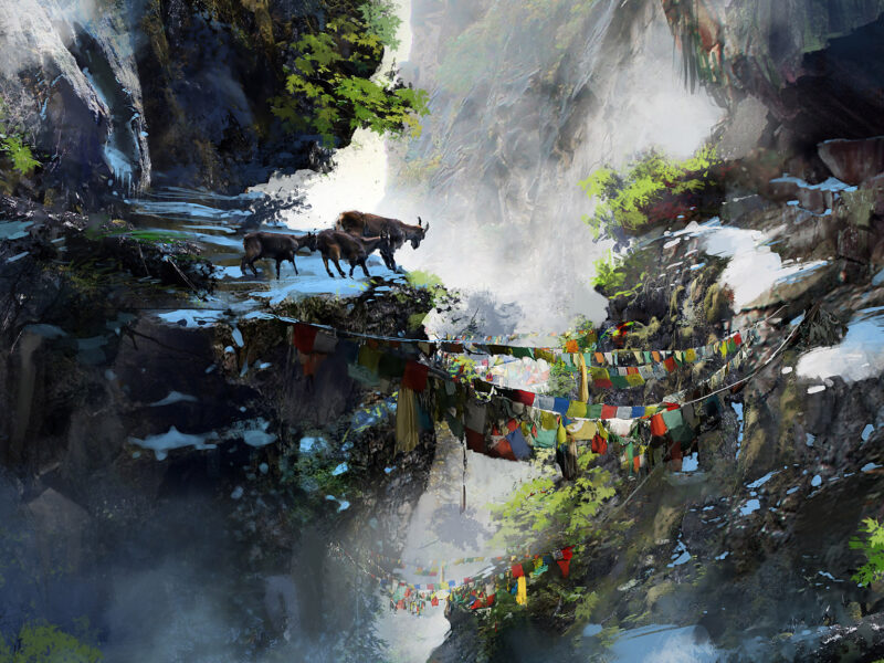 Обои FarCry 4, Козы, Арт, Игра, Флажки, Горы