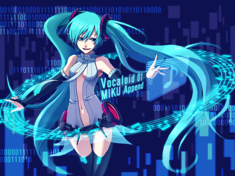 Обои miku append, ноты, hatsune miku, vocaloid, вокалоид, Арт, девушка